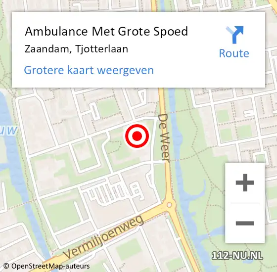 Locatie op kaart van de 112 melding: Ambulance Met Grote Spoed Naar Zaandam, Tjotterlaan op 16 juni 2024 17:06