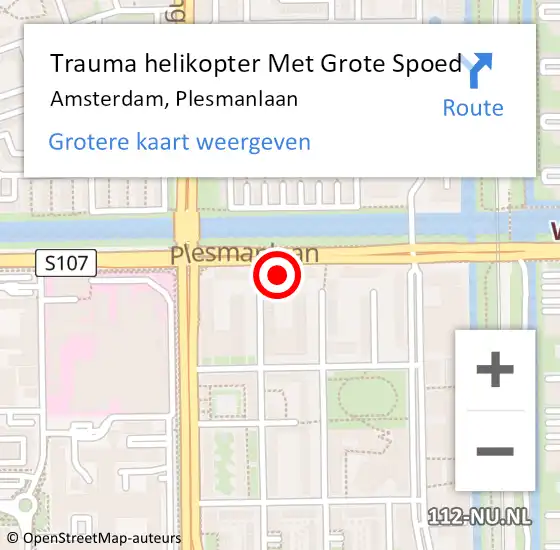 Locatie op kaart van de 112 melding: Trauma helikopter Met Grote Spoed Naar Amsterdam, Plesmanlaan op 16 juni 2024 17:27