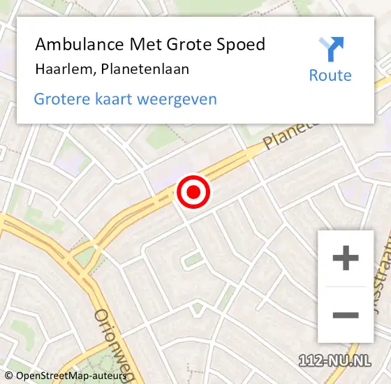 Locatie op kaart van de 112 melding: Ambulance Met Grote Spoed Naar Haarlem, Planetenlaan op 16 juni 2024 17:30