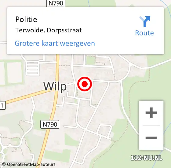 Locatie op kaart van de 112 melding: Politie Terwolde, Dorpsstraat op 16 juni 2024 17:44