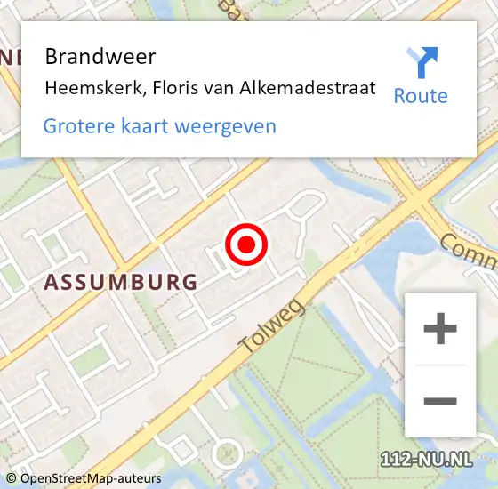 Locatie op kaart van de 112 melding: Brandweer Heemskerk, Floris van Alkemadestraat op 16 juni 2024 17:52