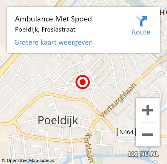 Locatie op kaart van de 112 melding: Ambulance Met Spoed Naar Poeldijk, Fresiastraat op 16 juni 2024 17:57