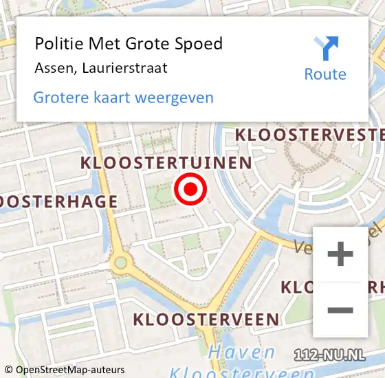 Locatie op kaart van de 112 melding: Politie Met Grote Spoed Naar Assen, Laurierstraat op 16 juni 2024 18:06