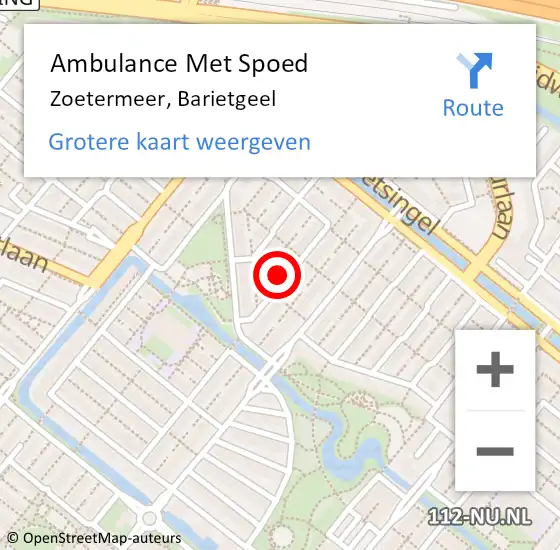 Locatie op kaart van de 112 melding: Ambulance Met Spoed Naar Zoetermeer, Barietgeel op 16 juni 2024 18:07