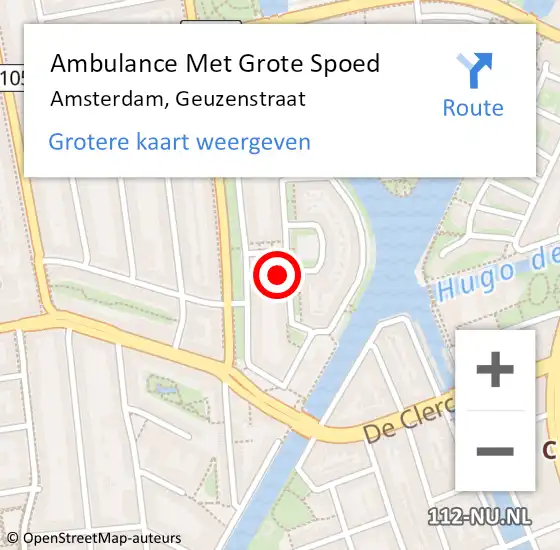 Locatie op kaart van de 112 melding: Ambulance Met Grote Spoed Naar Amsterdam, Geuzenstraat op 16 juni 2024 18:12