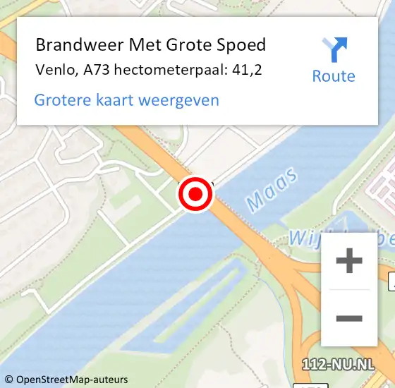 Locatie op kaart van de 112 melding: Brandweer Met Grote Spoed Naar Venlo, A73 hectometerpaal: 41,2 op 16 juni 2024 18:23