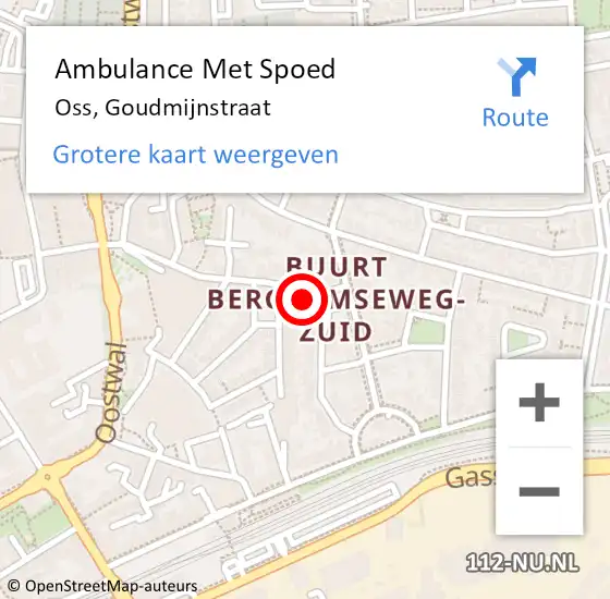 Locatie op kaart van de 112 melding: Ambulance Met Spoed Naar Oss, Goudmijnstraat op 9 oktober 2014 16:49