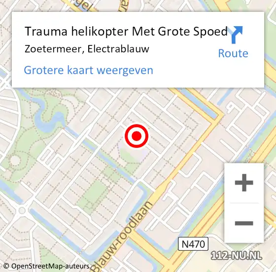 Locatie op kaart van de 112 melding: Trauma helikopter Met Grote Spoed Naar Zoetermeer, Electrablauw op 16 juni 2024 18:28