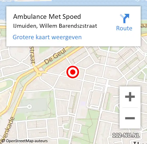 Locatie op kaart van de 112 melding: Ambulance Met Spoed Naar IJmuiden, Willem Barendszstraat op 16 juni 2024 18:28