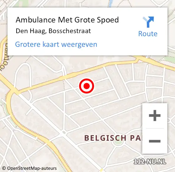 Locatie op kaart van de 112 melding: Ambulance Met Grote Spoed Naar Den Haag, Bosschestraat op 16 juni 2024 18:32