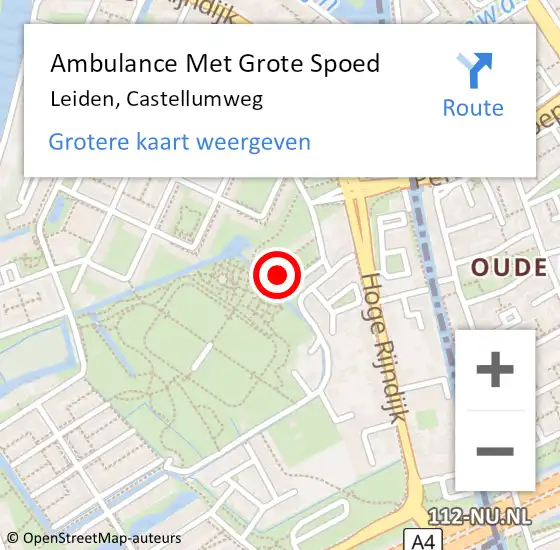 Locatie op kaart van de 112 melding: Ambulance Met Grote Spoed Naar Leiden, Castellumweg op 16 juni 2024 19:08