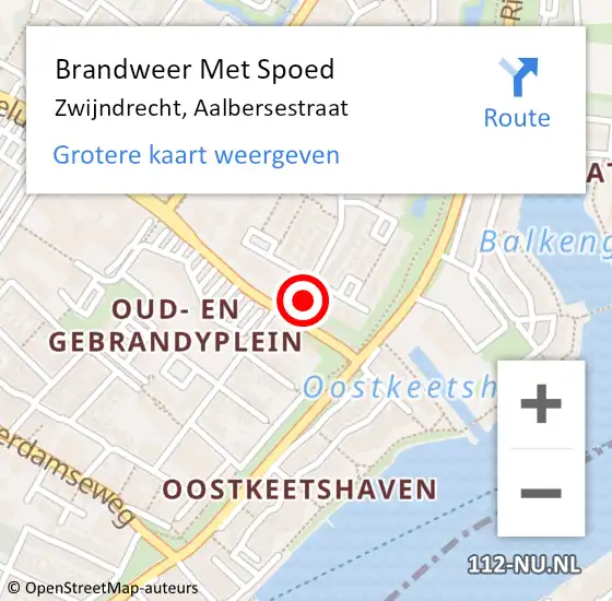 Locatie op kaart van de 112 melding: Brandweer Met Spoed Naar Zwijndrecht, Aalbersestraat op 16 juni 2024 19:08