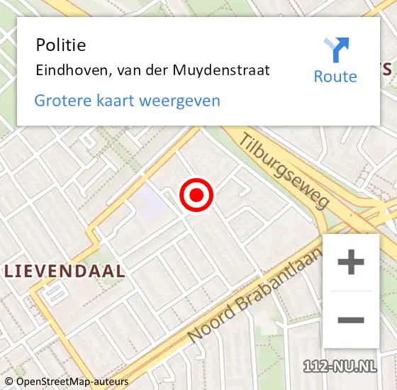 Locatie op kaart van de 112 melding: Politie Eindhoven, van der Muydenstraat op 16 juni 2024 19:17