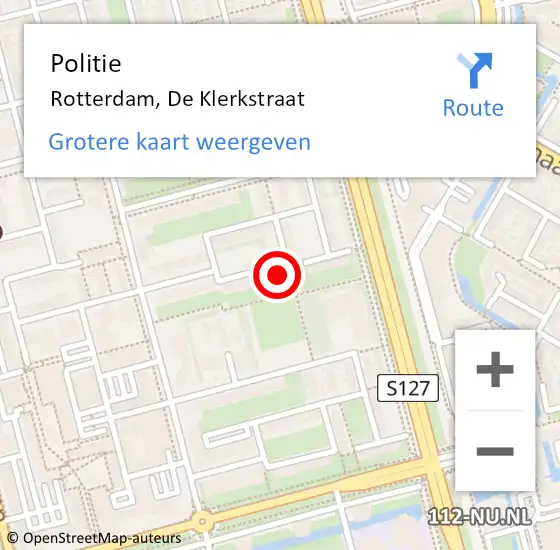 Locatie op kaart van de 112 melding: Politie Rotterdam, De Klerkstraat op 16 juni 2024 20:19