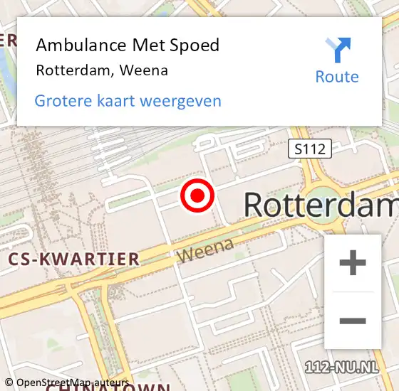 Locatie op kaart van de 112 melding: Ambulance Met Spoed Naar Rotterdam, Weena op 16 juni 2024 20:25