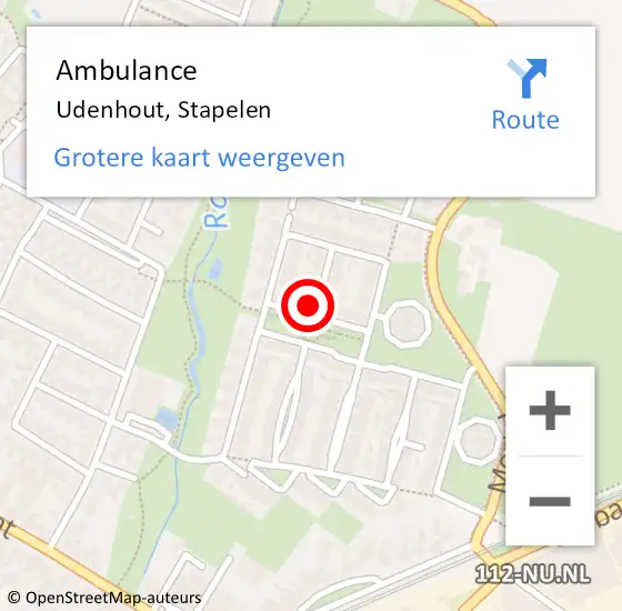 Locatie op kaart van de 112 melding: Ambulance Udenhout, Stapelen op 16 juni 2024 20:35