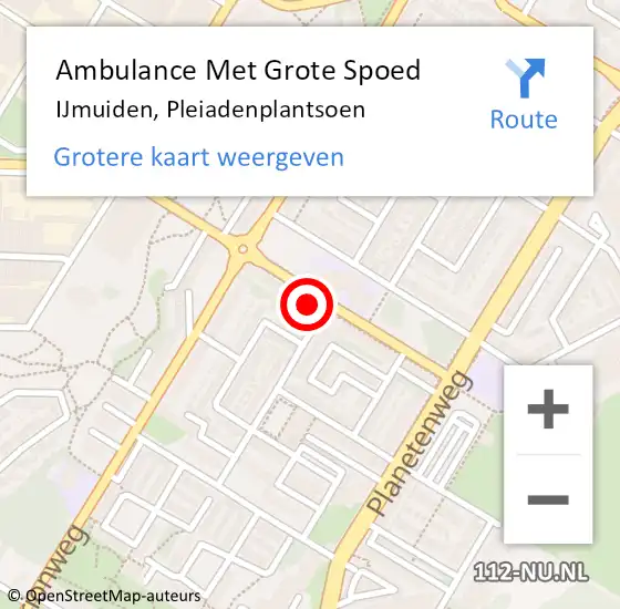 Locatie op kaart van de 112 melding: Ambulance Met Grote Spoed Naar IJmuiden, Pleiadenplantsoen op 16 juni 2024 20:39