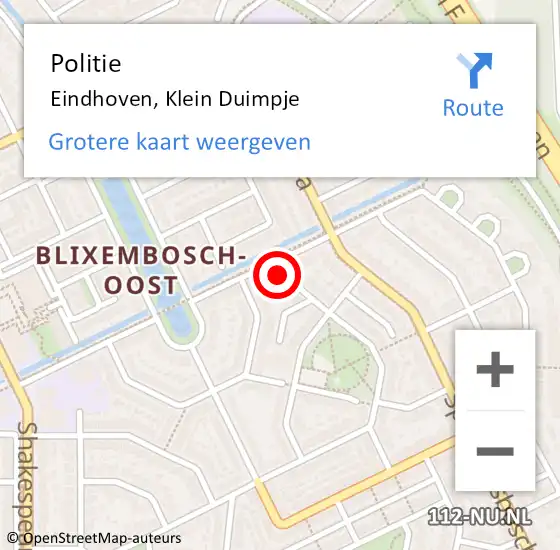 Locatie op kaart van de 112 melding: Politie Eindhoven, Klein Duimpje op 16 juni 2024 20:45