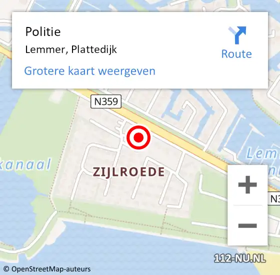 Locatie op kaart van de 112 melding: Politie Lemmer, Plattedijk op 16 juni 2024 20:46