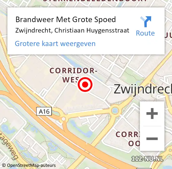 Locatie op kaart van de 112 melding: Brandweer Met Grote Spoed Naar Zwijndrecht, Christiaan Huygensstraat op 16 juni 2024 20:46