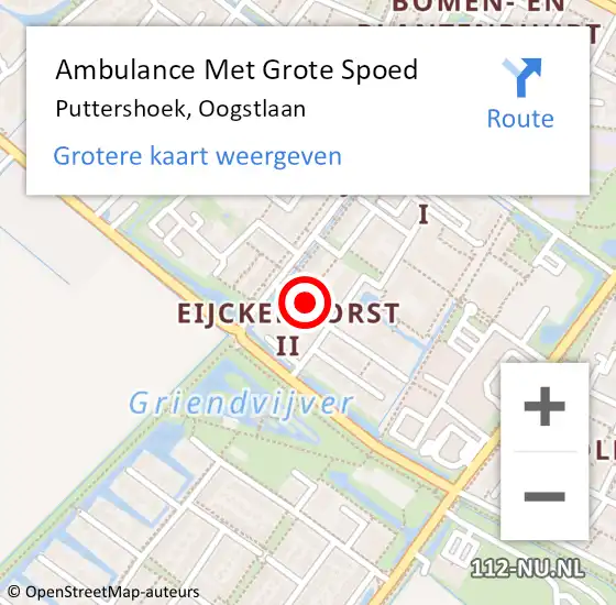 Locatie op kaart van de 112 melding: Ambulance Met Grote Spoed Naar Puttershoek, Oogstlaan op 16 juni 2024 21:30