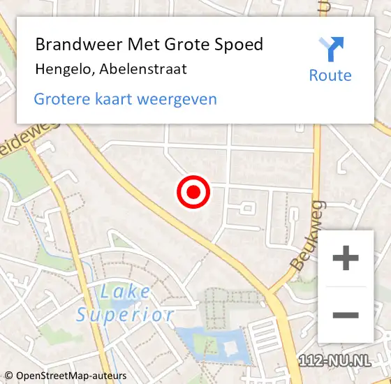 Locatie op kaart van de 112 melding: Brandweer Met Grote Spoed Naar Hengelo, Abelenstraat op 16 juni 2024 21:59