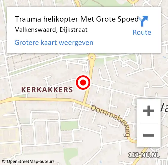 Locatie op kaart van de 112 melding: Trauma helikopter Met Grote Spoed Naar Valkenswaard, Dijkstraat op 16 juni 2024 22:00