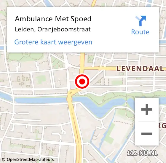 Locatie op kaart van de 112 melding: Ambulance Met Spoed Naar Leiden, Oranjeboomstraat op 16 juni 2024 22:13
