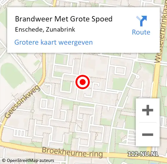 Locatie op kaart van de 112 melding: Brandweer Met Grote Spoed Naar Enschede, Zunabrink op 16 juni 2024 22:36