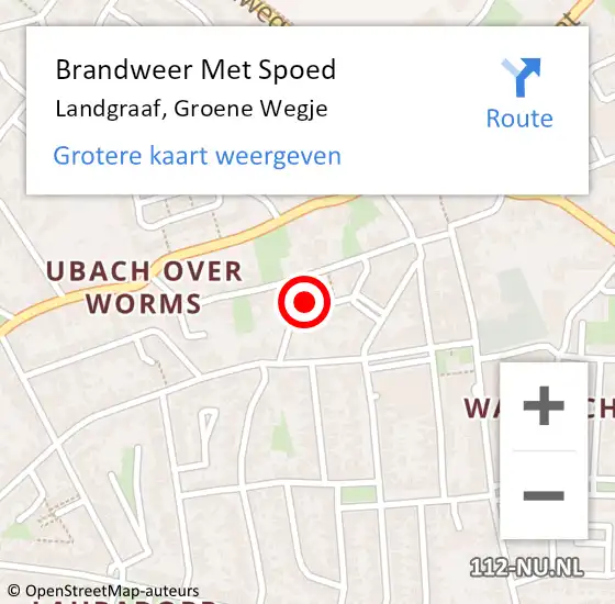 Locatie op kaart van de 112 melding: Brandweer Met Spoed Naar Landgraaf, Groene Wegje op 16 juni 2024 22:58