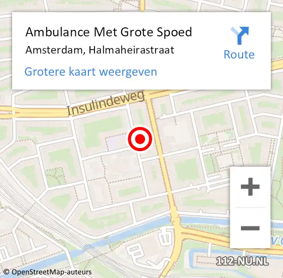 Locatie op kaart van de 112 melding: Ambulance Met Grote Spoed Naar Amsterdam, Halmaheirastraat op 16 juni 2024 23:05