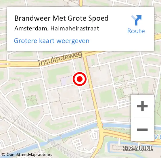 Locatie op kaart van de 112 melding: Brandweer Met Grote Spoed Naar Amsterdam, Halmaheirastraat op 16 juni 2024 23:11