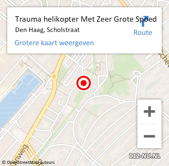 Locatie op kaart van de 112 melding: Trauma helikopter Met Zeer Grote Spoed Naar Den Haag, Scholstraat op 16 juni 2024 23:13