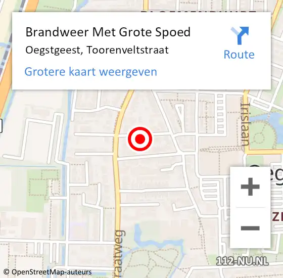 Locatie op kaart van de 112 melding: Brandweer Met Grote Spoed Naar Oegstgeest, Toorenveltstraat op 16 juni 2024 23:23