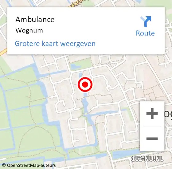 Locatie op kaart van de 112 melding: Ambulance Wognum op 16 juni 2024 23:39