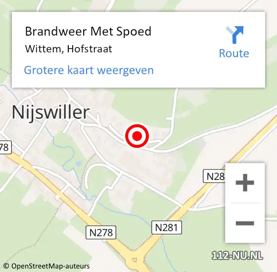 Locatie op kaart van de 112 melding: Brandweer Met Spoed Naar Wittem, Hofstraat op 17 juni 2024 00:12