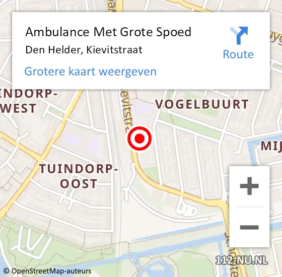 Locatie op kaart van de 112 melding: Ambulance Met Grote Spoed Naar Den Helder, Kievitstraat op 17 juni 2024 00:12