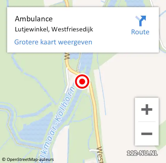 Locatie op kaart van de 112 melding: Ambulance Lutjewinkel, Westfriesedijk op 17 juni 2024 00:28