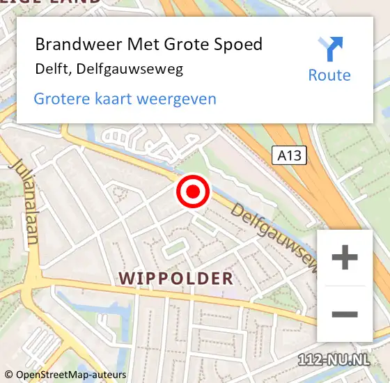 Locatie op kaart van de 112 melding: Brandweer Met Grote Spoed Naar Delft, Delfgauwseweg op 17 juni 2024 00:55