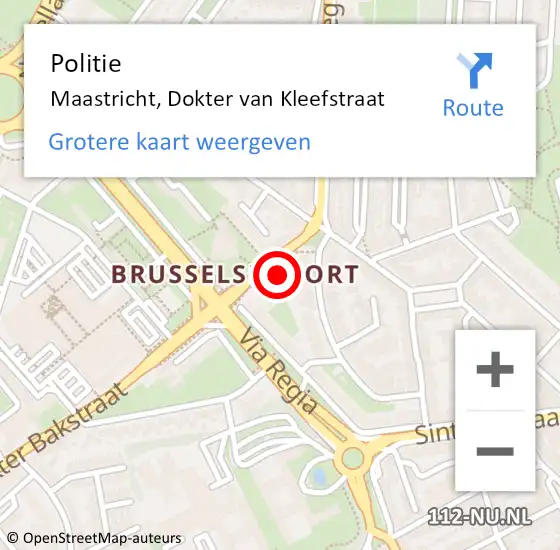 Locatie op kaart van de 112 melding: Politie Maastricht, Dokter van Kleefstraat op 17 juni 2024 01:02