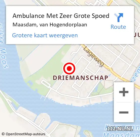 Locatie op kaart van de 112 melding: Ambulance Met Zeer Grote Spoed Naar Maasdam, van Hogendorplaan op 17 juni 2024 01:51