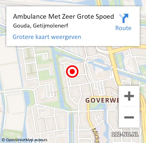 Locatie op kaart van de 112 melding: Ambulance Met Zeer Grote Spoed Naar Gouda, Getijmolenerf op 17 juni 2024 02:02