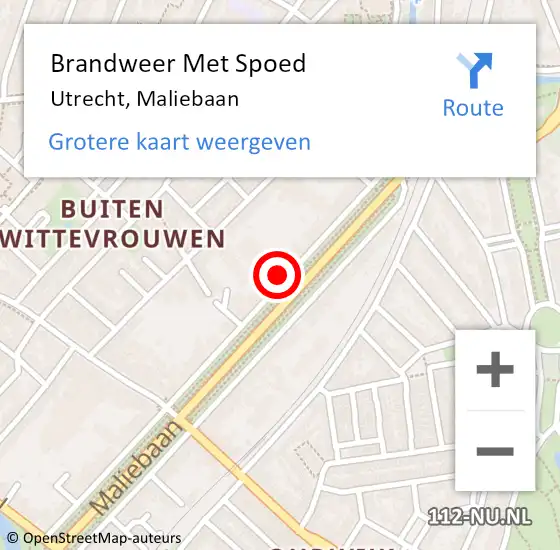 Locatie op kaart van de 112 melding: Brandweer Met Spoed Naar Utrecht, Maliebaan op 17 juni 2024 02:03