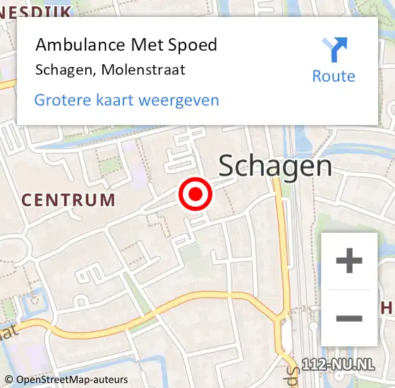 Locatie op kaart van de 112 melding: Ambulance Met Spoed Naar Schagen, Molenstraat op 17 juni 2024 02:45