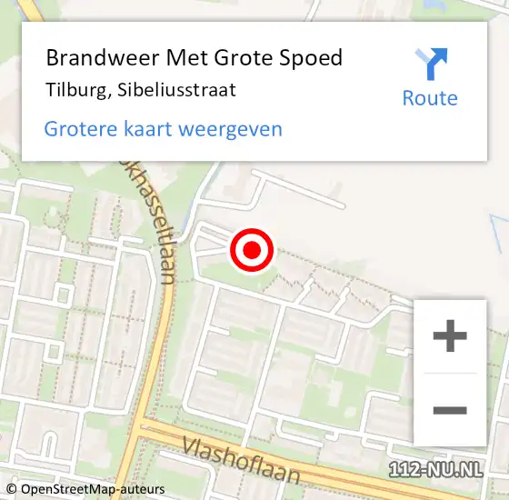 Locatie op kaart van de 112 melding: Brandweer Met Grote Spoed Naar Tilburg, Sibeliusstraat op 17 juni 2024 02:49