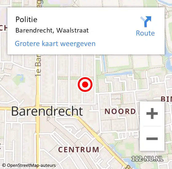 Locatie op kaart van de 112 melding: Politie Barendrecht, Waalstraat op 17 juni 2024 02:51