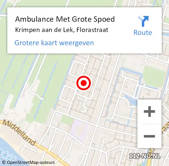 Locatie op kaart van de 112 melding: Ambulance Met Grote Spoed Naar Krimpen aan de Lek, Florastraat op 17 juni 2024 02:51