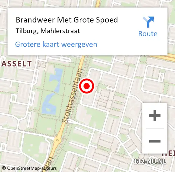 Locatie op kaart van de 112 melding: Brandweer Met Grote Spoed Naar Tilburg, Mahlerstraat op 17 juni 2024 02:56