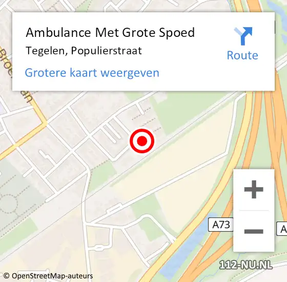 Locatie op kaart van de 112 melding: Ambulance Met Grote Spoed Naar Tegelen, Populierstraat op 9 oktober 2014 17:30