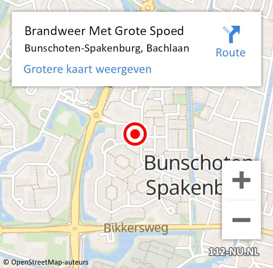 Locatie op kaart van de 112 melding: Brandweer Met Grote Spoed Naar Bunschoten-Spakenburg, Bachlaan op 17 juni 2024 05:32